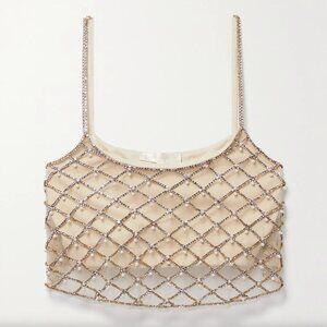 LoveShackFancy Marcia cropped layered embellished tulle and ribbed jersey top